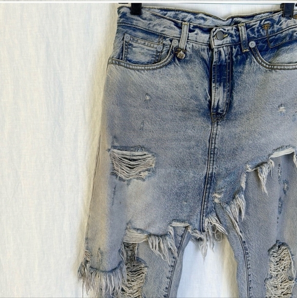 R13 Denim Double Classic ShreddedHem Skirted Jeans - Picture 9 of 16